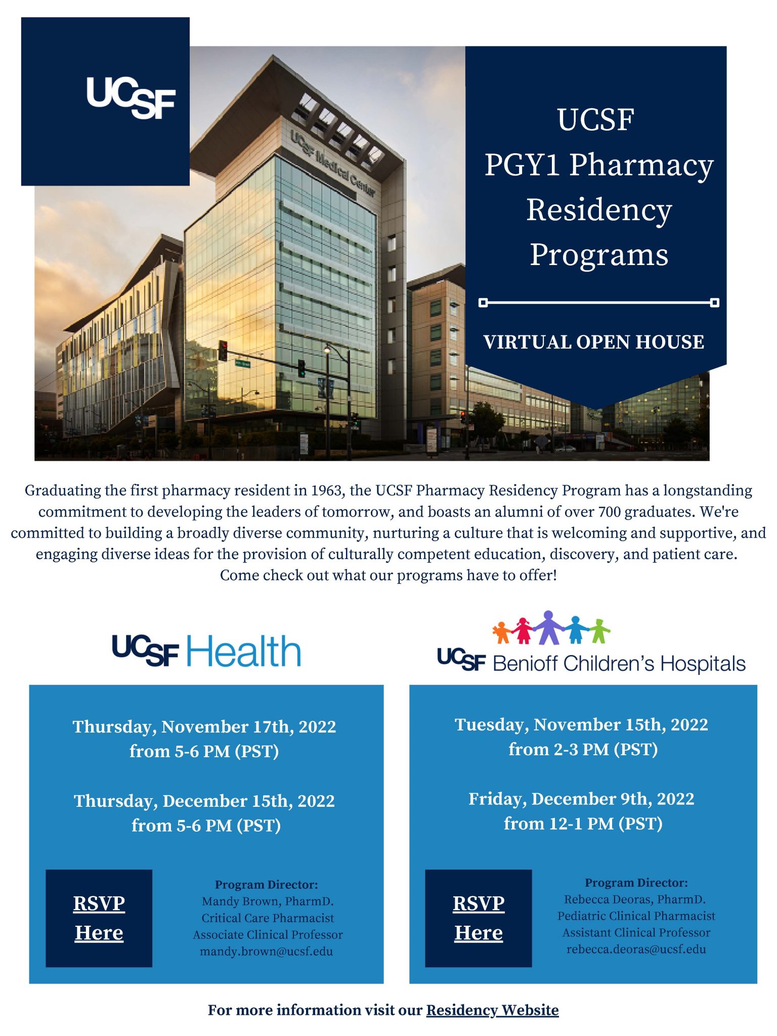 UCSF Virtual Open House PGY1 Pharmacy Residency College of Pharmacy